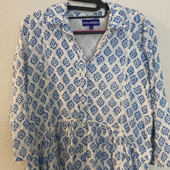 Ro’s Garden Deauville Dress Blue White Block Print oversize shirt dress small - Picture 5 of 14